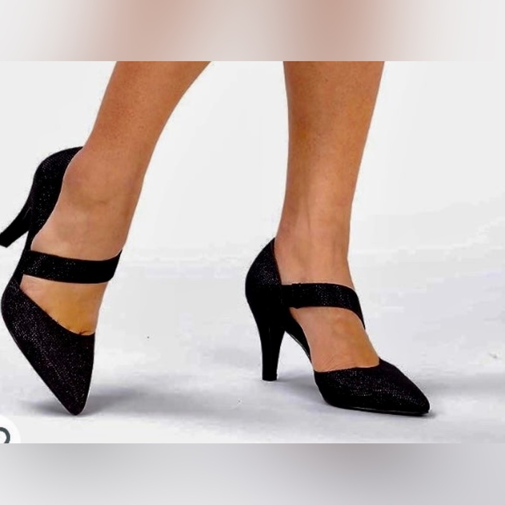 Black Pointy Toe Heels 3 inch with Strap NWOT
